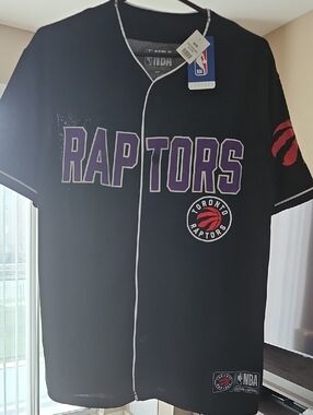 NWT NBA Black Toronto Raptors Button-Up Jersey with Purple Lettering